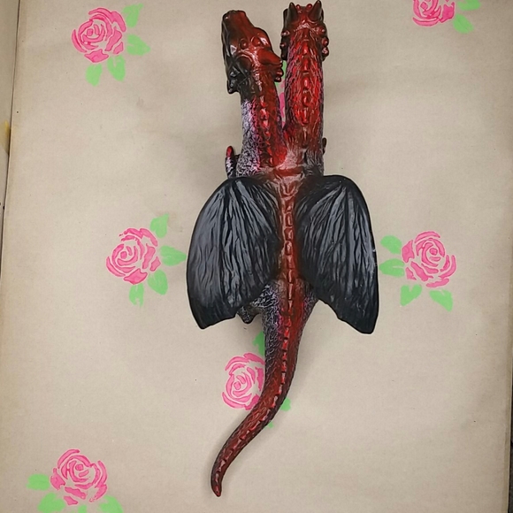 Red and Black Two-Headed Rubber Dragon Toy Figure - Picture 5 of 11